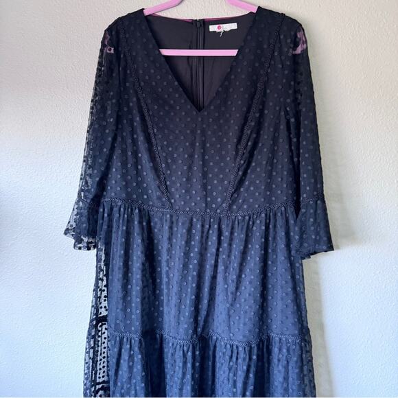 Boden Swiss Dot Ruffled Tiered Dress Womens XXL Whimsigoth Modest Knee Length - Picture 4 of 14